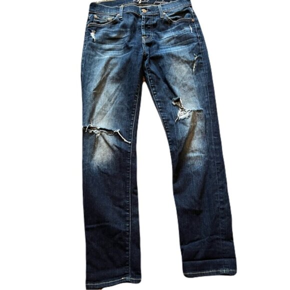 7 For All Mankind 24 Dark Wash Josefina Skinny Boyfriend Distressed - Picture 1 of 4
